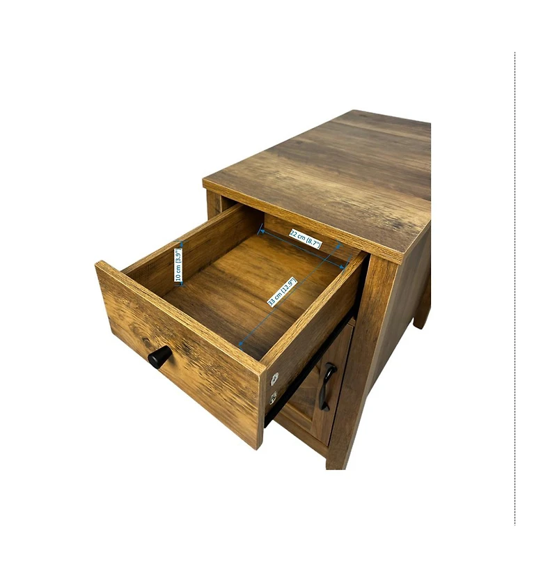 Streamdale Furniture Farmhouse End Table with Storage and Charging Station, Drawer and Barn Door