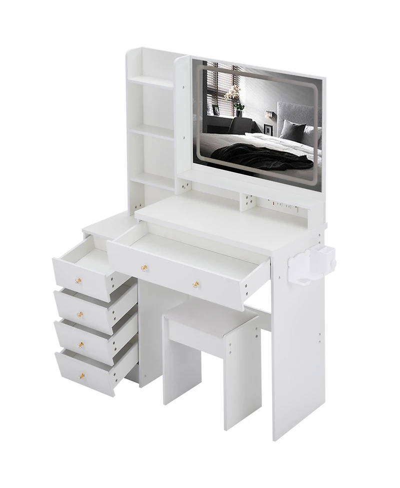 Streamdale Furniture Large Vanity Table with Charging Station and Led Mirror (41)