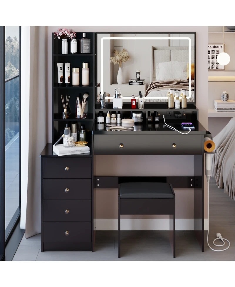 Streamdale Furniture Large Vanity Table with Charging Station and Led Mirror (41