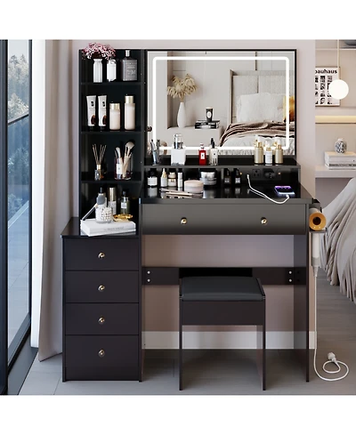 Streamdale Furniture Large Vanity Table with Charging Station and Led Mirror (41