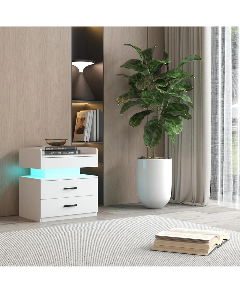 Streamdale Furniture Led Nightstand with 2 Drawers and Storage