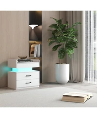 Streamdale Furniture Led Nightstand with 2 Drawers and Storage
