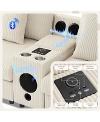 Streamdale Furniture Streamdale Corduroy Sectional Sofa with Bluetooth, Console, Usb Charger, Storage, Ottoman