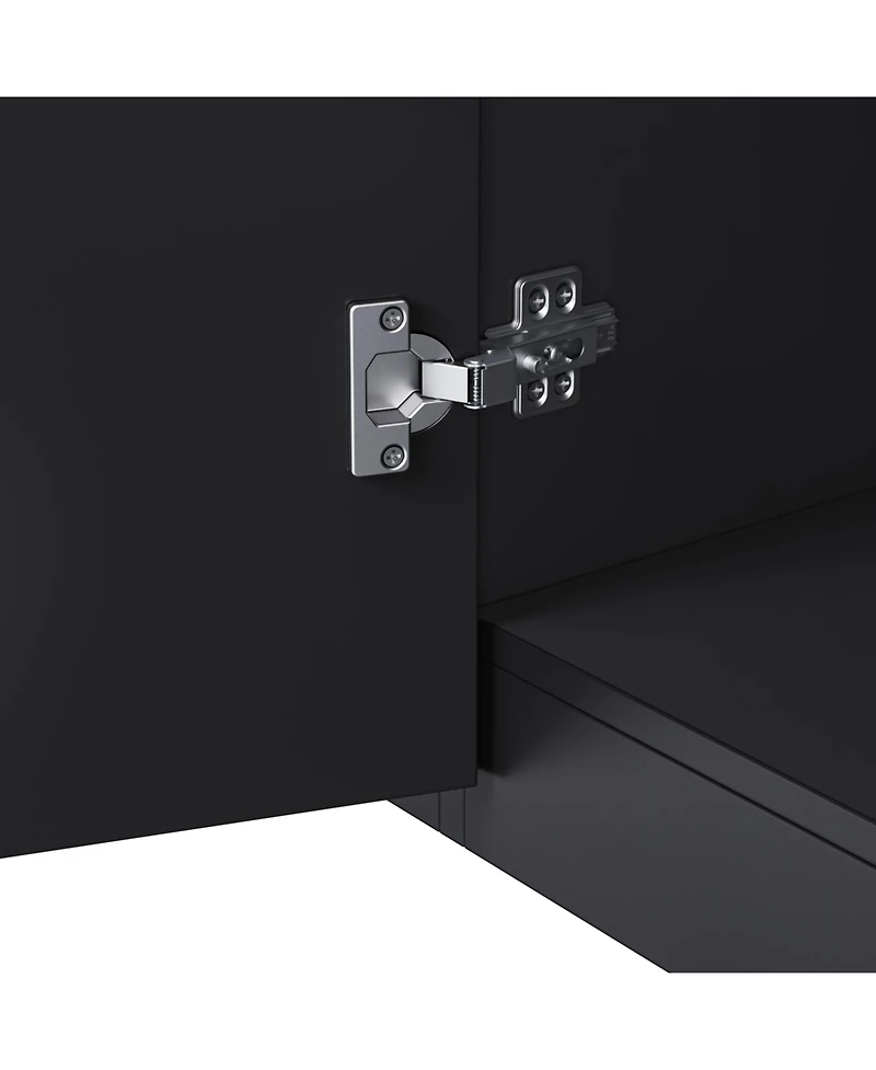 Streamdale Furniture High Gloss Tv Stand with Led Lights, Large Storage & Tempered Glass Shelves (Black, 67"Wx13.7"D)