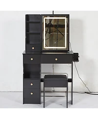 Streamdale Furniture Vanity Table with Power Station, Led Mirror, & Cushioned Stool