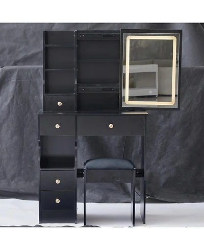 Streamdale Furniture Compact Vanity Table with Touch Control Led Mirror (Epa, Gcc, Ul Certified