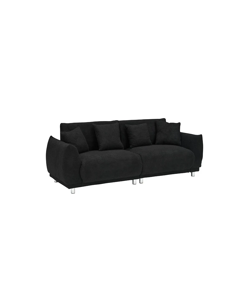 Streamdale Furniture Black Teddy Fleece Sofa with 4 Pillows