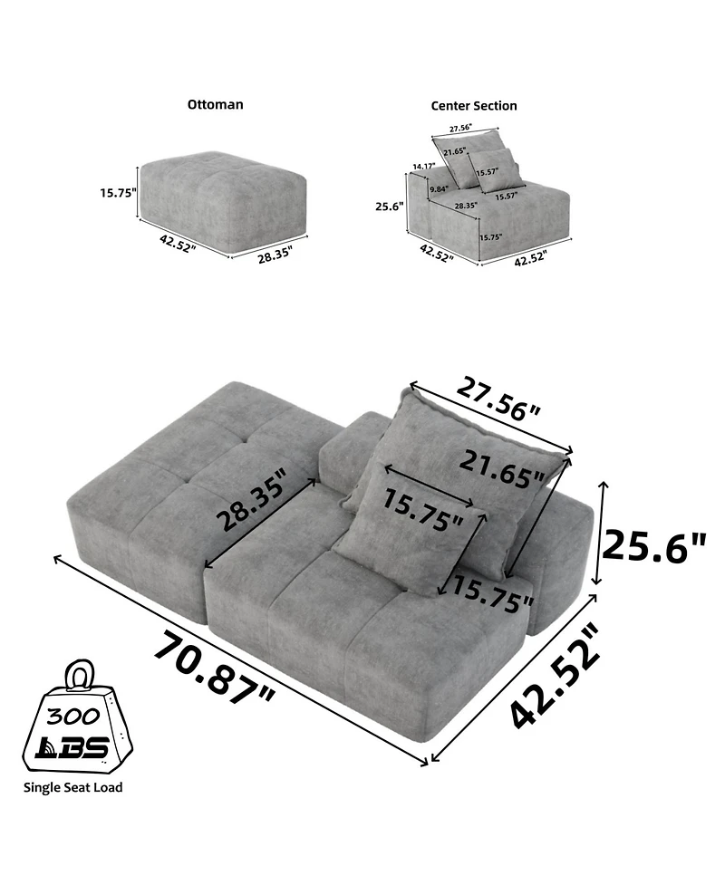 Streamdale Furniture Modern Chenille Modular Sectional Sofa with Pillows