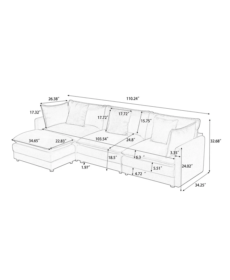 Streamdale Furniture Chenille Cloud Modular Sofa (Orange 110" L-Shape)