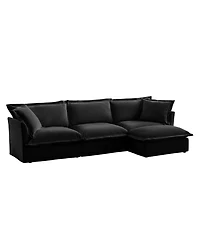 Streamdale Furniture L-Shaped Chenille Sectional Sofa with Ottoman - Black