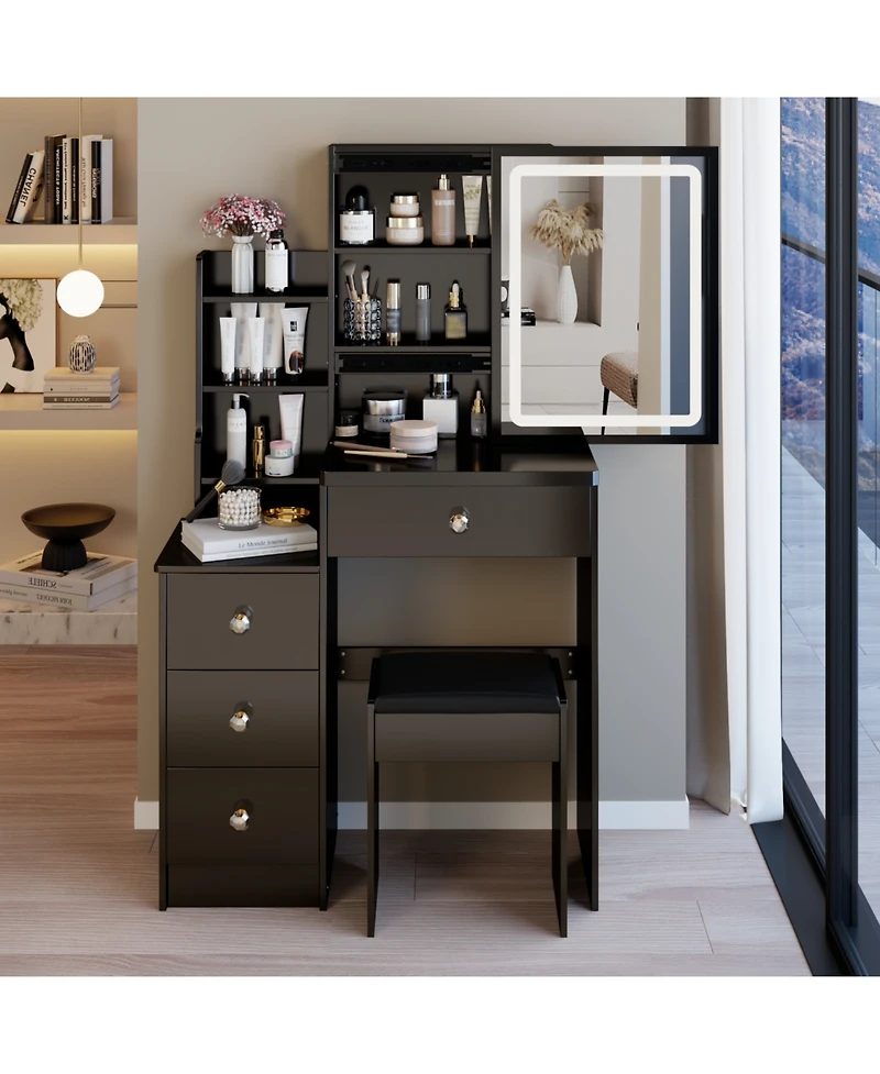 Streamdale Furniture Led Mirror Vanity Table with Stool