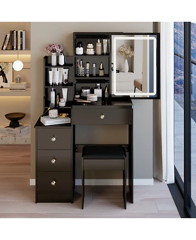 Streamdale Furniture Led Mirror Vanity Table with Stool