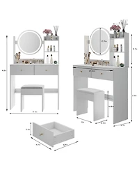 Streamdale Furniture 17" Led Vanity Table Set Touch Switch Adjustable Brightness