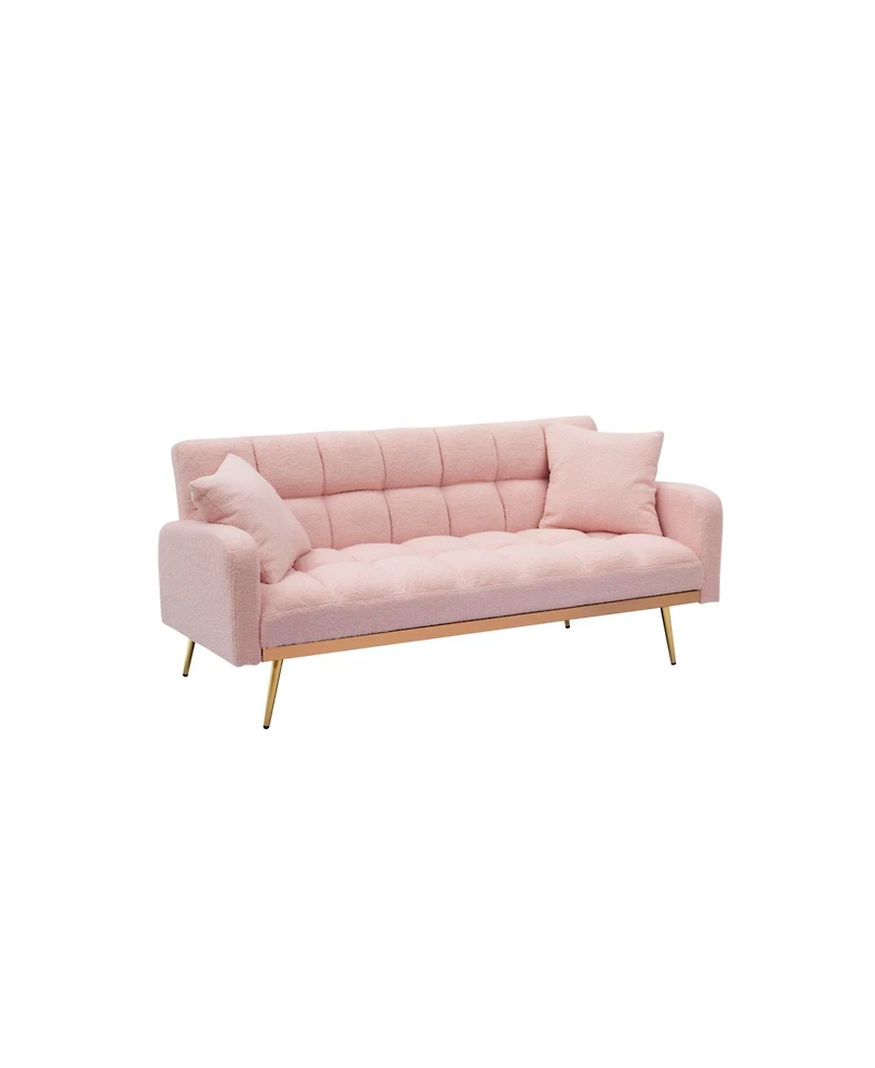 Streamdale Furniture Pink 69" Sofa Bed with Adjustable Teddy Sofa