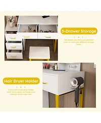 Streamdale Furniture Led Lighted Makeup Vanity with Drawers & Metal Chair (White)