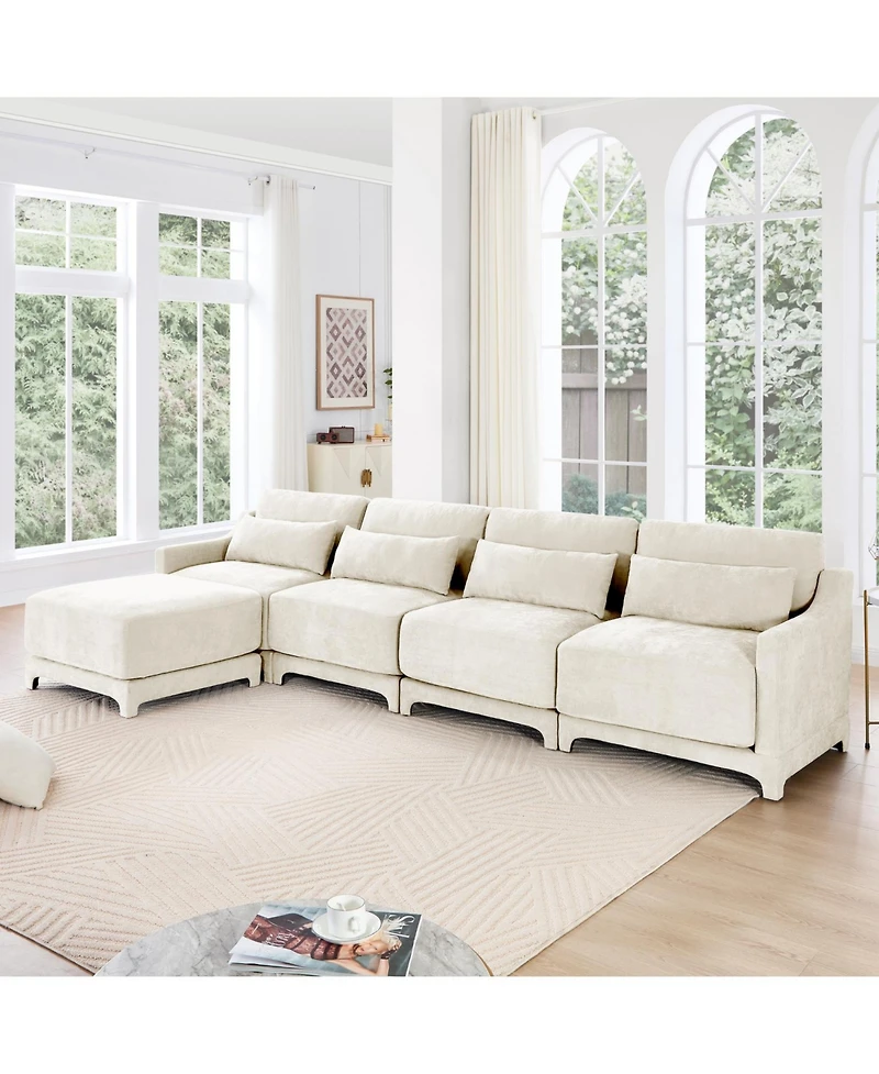 Streamdale Furniture White Chenille 4-Seater Sofa with Ottoman