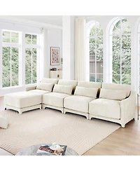 Streamdale Furniture White Chenille 4-Seater Sofa with Ottoman