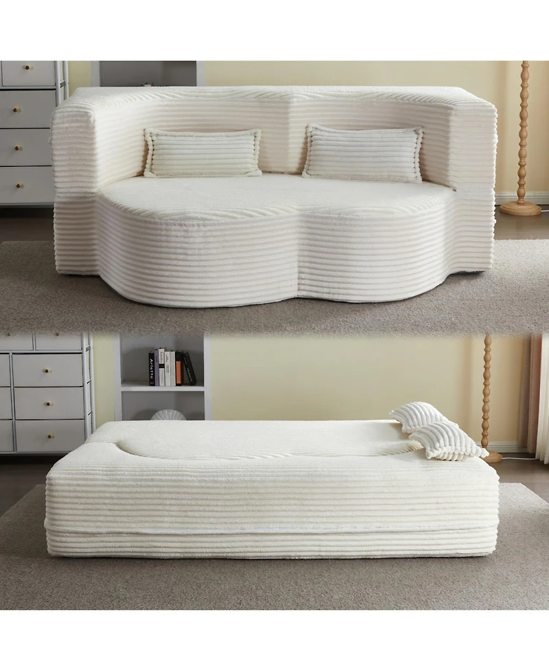 Streamdale Furniture Convertible Corduroy Floor Sofa Bed with Pillows