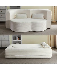 Streamdale Furniture Convertible Corduroy Floor Sofa Bed with Pillows