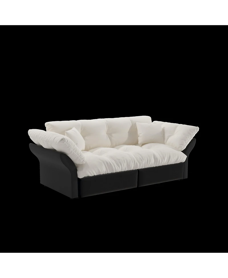 Streamdale Furniture Queen Pull Out Sofa Bed, 3-in-1 Convertible Sleeper, Velvet, Beige