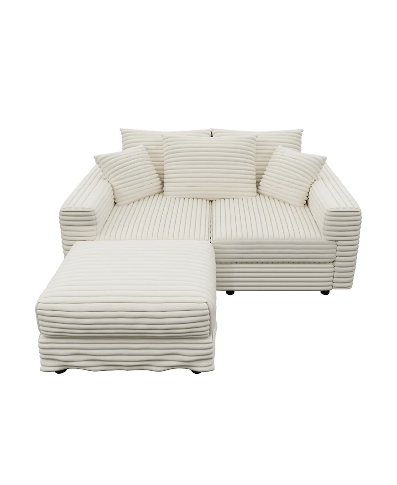 Streamdale Furniture Plush Corduroy 3-Seat Sofa with Ottomans