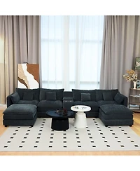 Streamdale U Shaped Cloud Couch, 144" Modular Chenille Sofa with Ottoman & Console