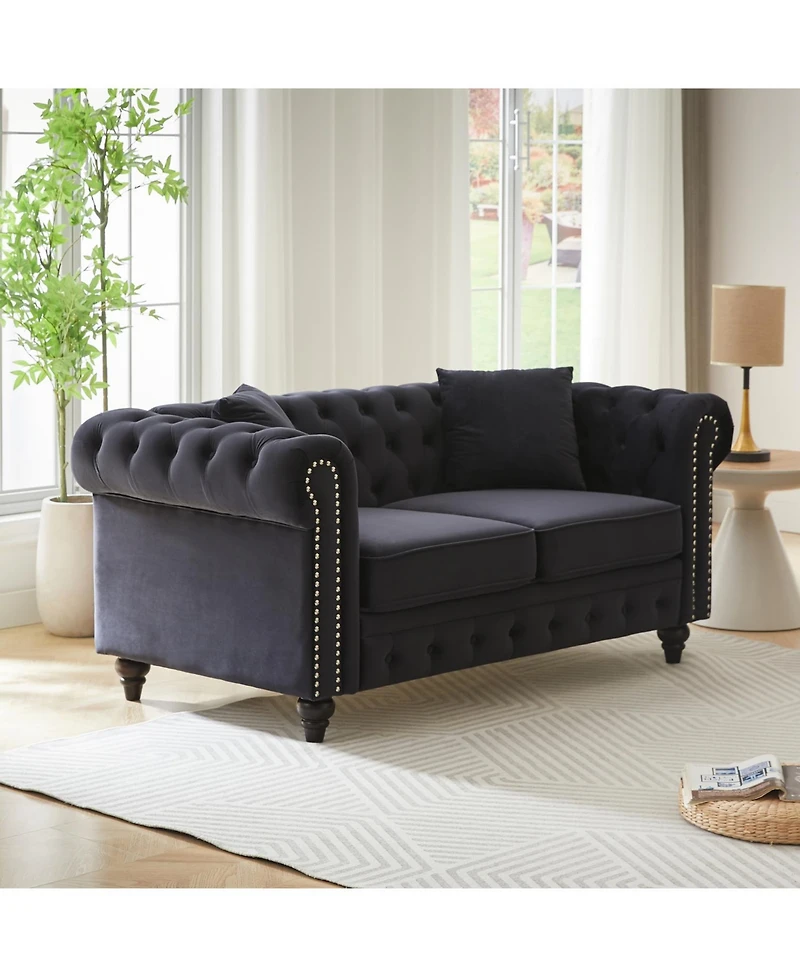 Streamdale Furniture Modern Velvet Chesterfield Sofa with Nailhead Arms