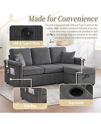 Streamdale Furniture L-Shaped Sectional Sofa w/ Storage Ottoman, Usb, Cup Holder
