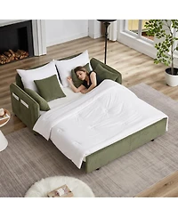 Streamdale Furniture 66" Sleeper Sofa Bed 3-in-1 Pullout, Corduroy, Green