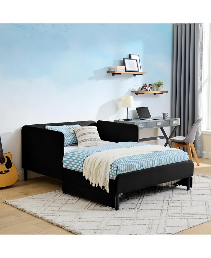 Streamdale Furniture Upholstered Platform Bed Frame w/ 2 Drawers, Adjustable Velvet, Black