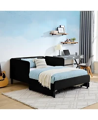 Streamdale Furniture Upholstered Platform Bed Frame w/ 2 Drawers, Adjustable Velvet, Black
