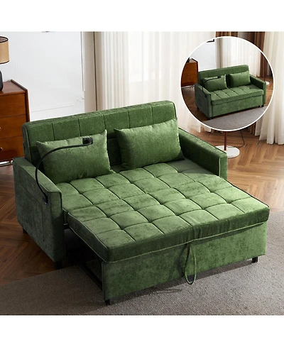 Streamdale Furniture 56.9" Loveseat Sleeper Sofa w/ Usb Ports & Phone Holder, Green