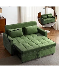 Streamdale Furniture 56.9" Loveseat Sleeper Sofa w/ Usb Ports & Phone Holder, Green