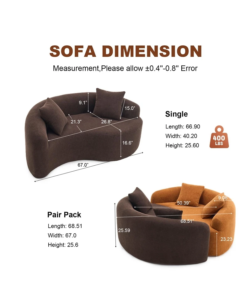 Streamdale Furniture Yin Yang Sofa- Dual Seat Chenille Loveseat