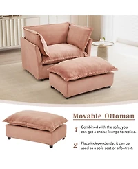 Streamdale Furniture Cozy Pink Armchair Sofa with Ottoman