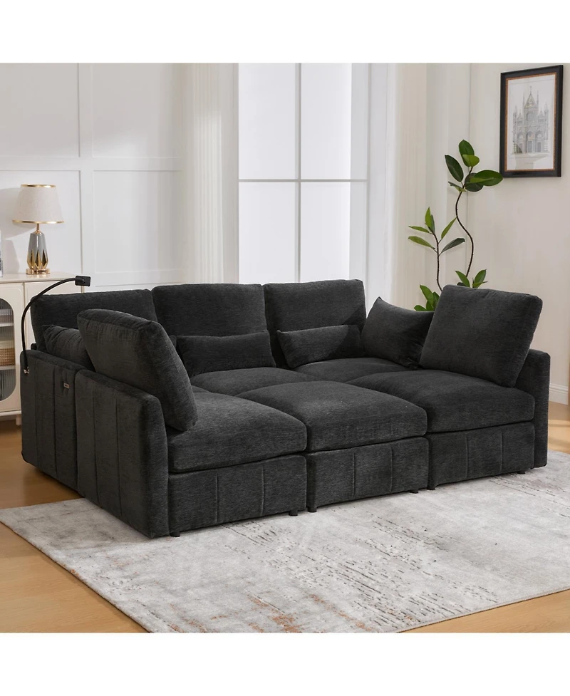 Streamdale Modern Sectional Sofa U-shaped Couch w/ Ottoman, Usb & Phone Holder