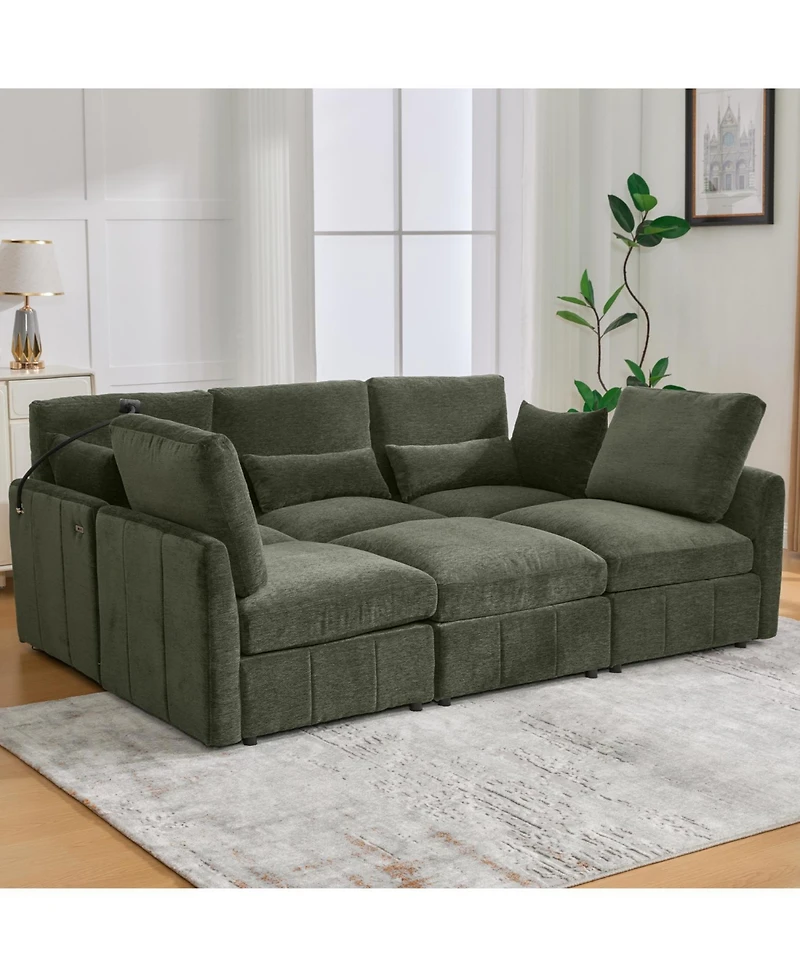 Streamdale Furniture Modern Sectional Sofa U-shaped Couch with Ottoman, Usb & Phone Holder - Green