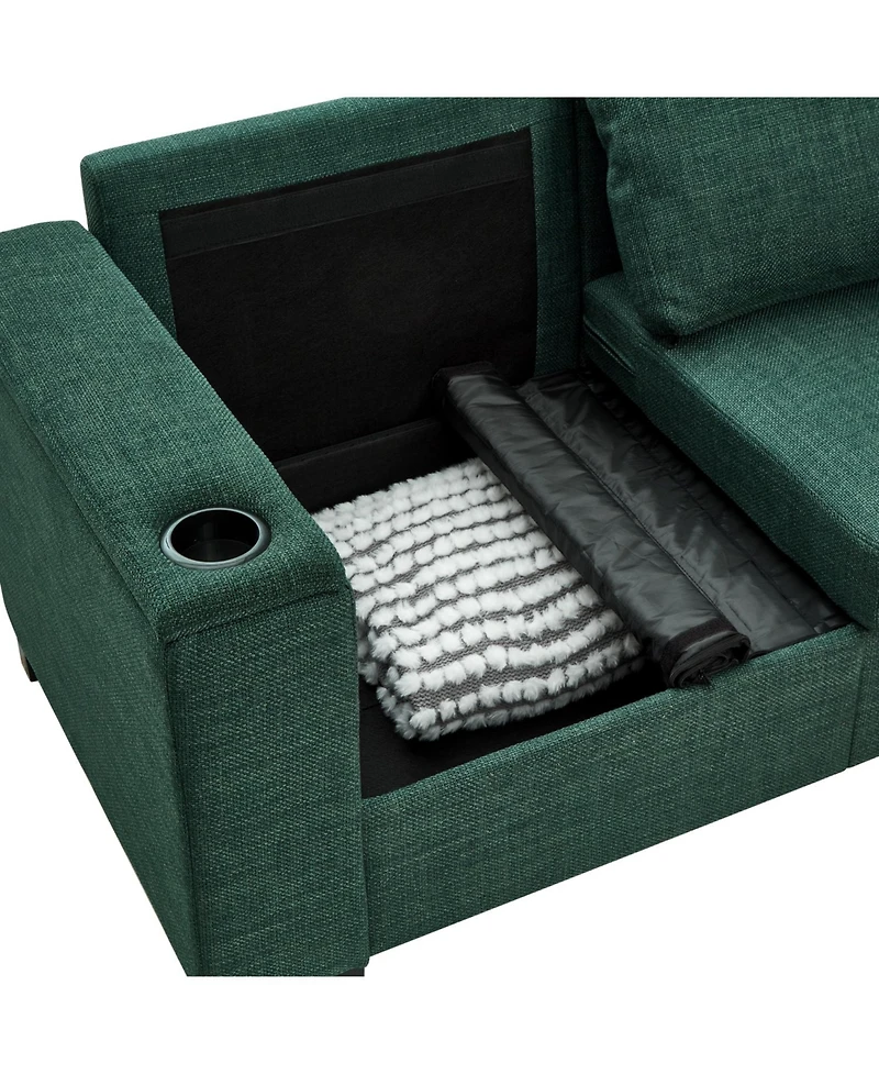 Streamdale Furniture Modern Green Sofa with Cup Holder & Storage