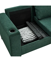 Streamdale Furniture Modern Green Sofa with Cup Holder & Storage