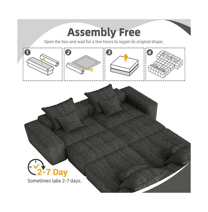 Streamdale Furniture Modern Oversized Chenille Sectional Sofa w/ 8 Pillows, Diy, Black