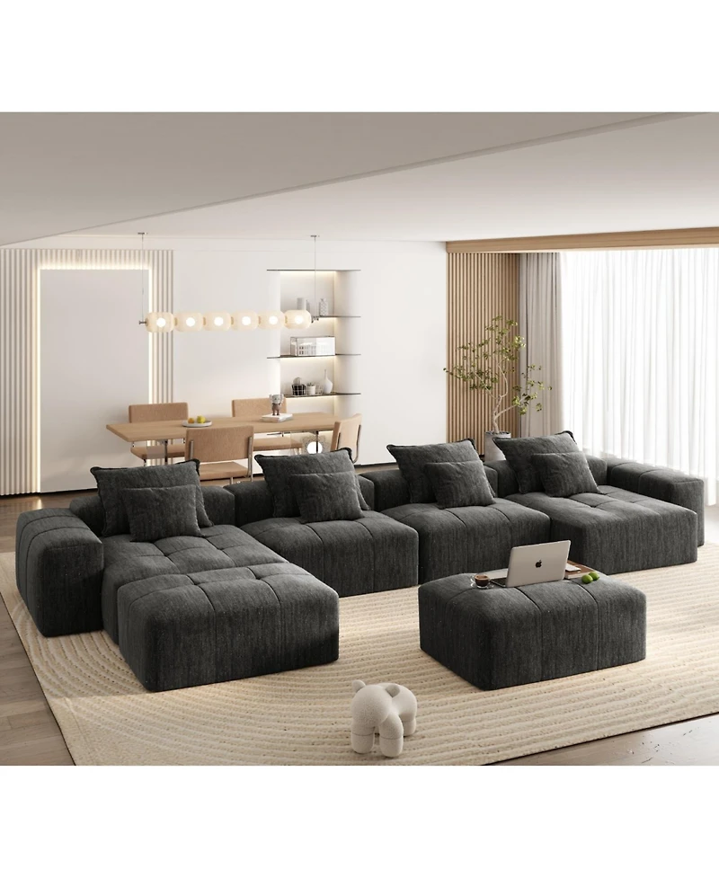 Streamdale Furniture Modern Oversized Chenille Sectional Sofa w/ 8 Pillows, Diy, Black