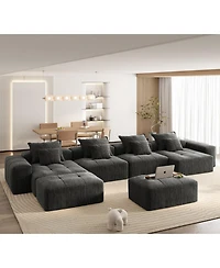 Streamdale Furniture Modern Oversized Chenille Sectional Sofa w/ 8 Pillows, Diy, Black