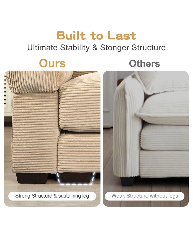 Streamdale Furniture Oversized Cloud Modular Sectional Couch, Soft Corduroy, Camel