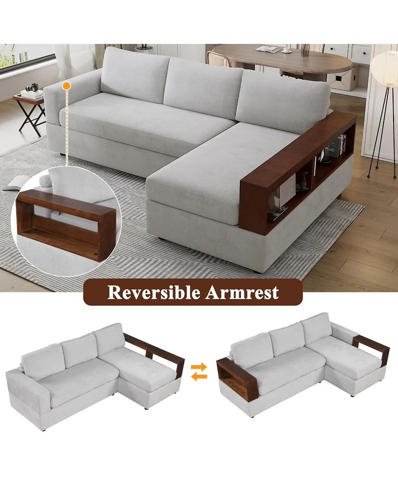 Streamdale 87.4" Sectional Sofa Couch with Reversible Armrests, Gray