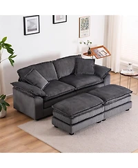 Streamdale Furniture Corduroy 2-Seat Sofa w/ Pillows & Ottomans