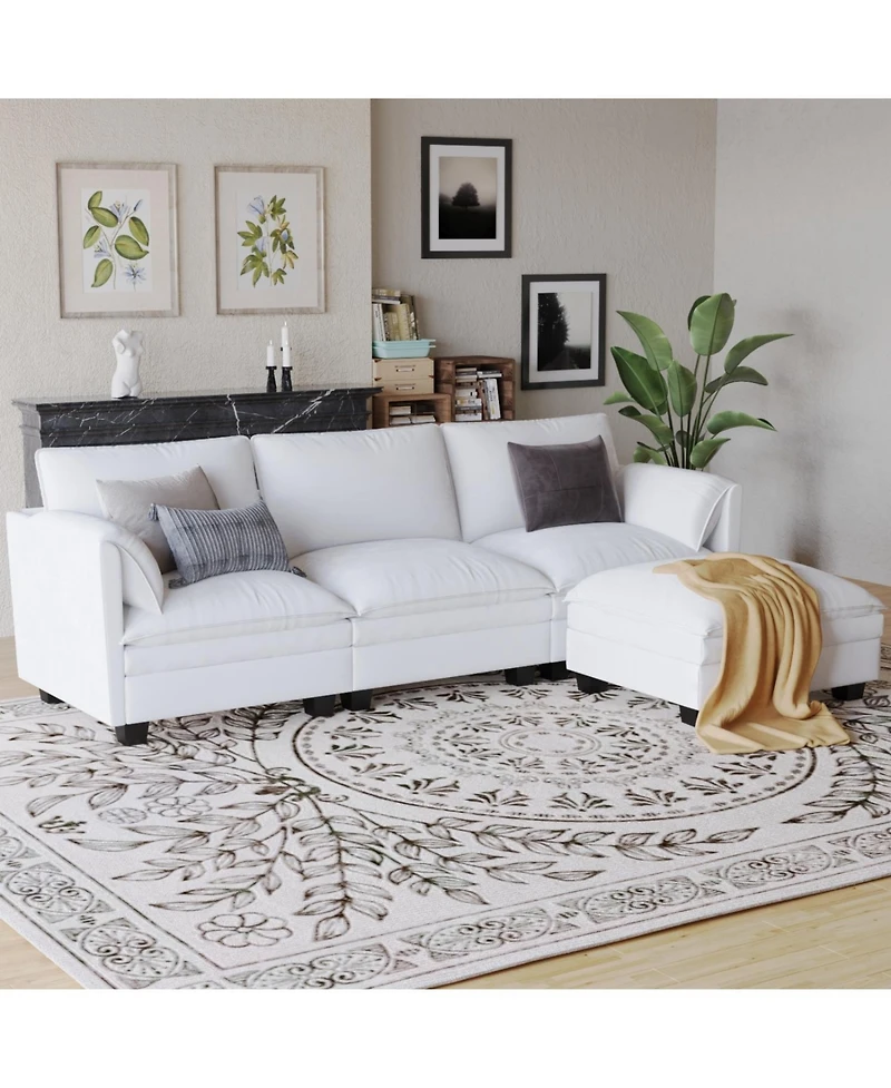 Streamdale Furniture 107.8" 3 Seater L-Shaped Sofa Couch with Ottoman & Pockets