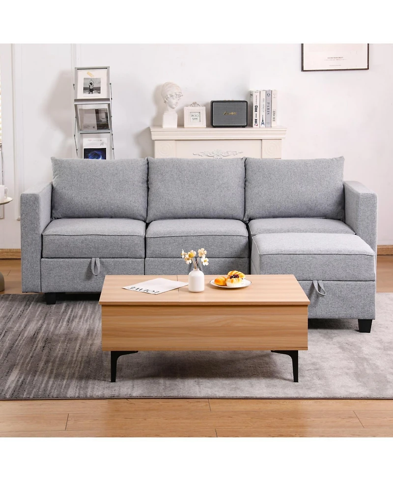 Streamdale Furniture Small Sectional Sofa Couch with Convertible Chaise Ottoman - Light Grey