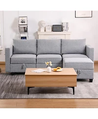 Streamdale Furniture Small Sectional Sofa Couch with Convertible Chaise Ottoman - Light Grey