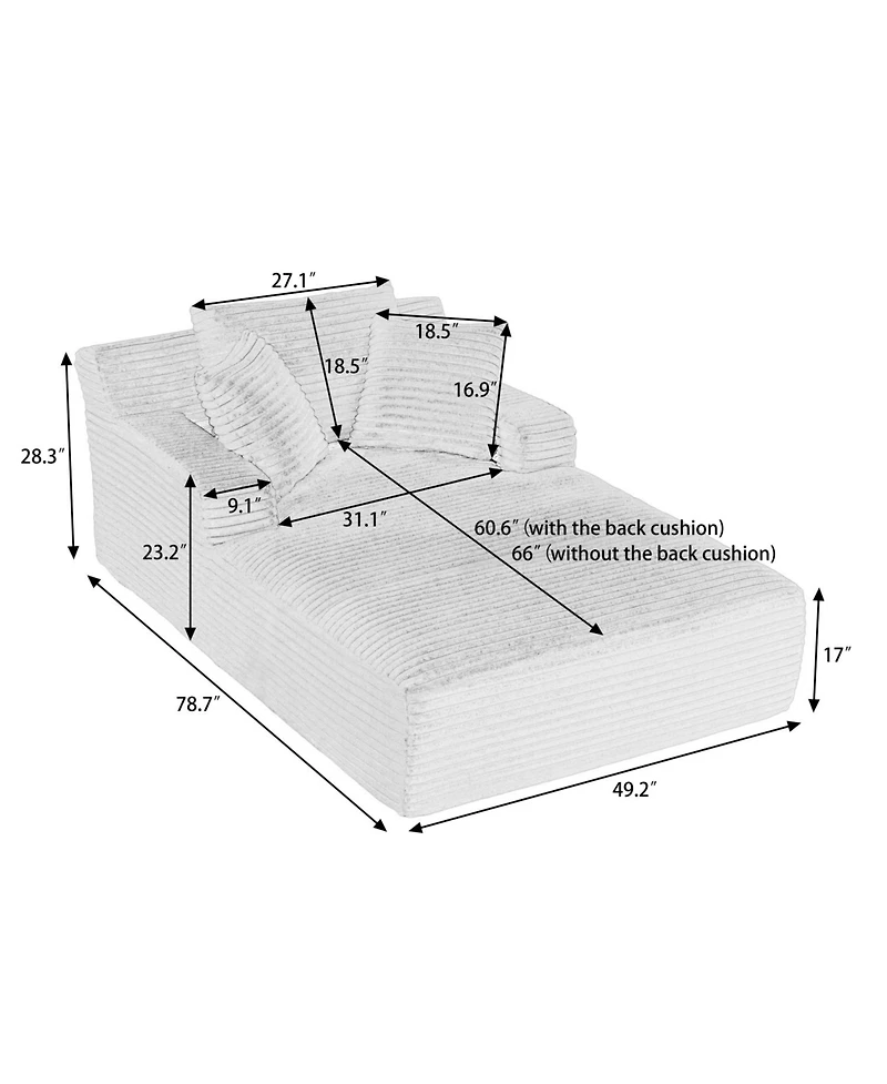 Streamdale Furniture Oversized Corduroy Chaise Lounge Sofa - Comfy Sleeper Couch