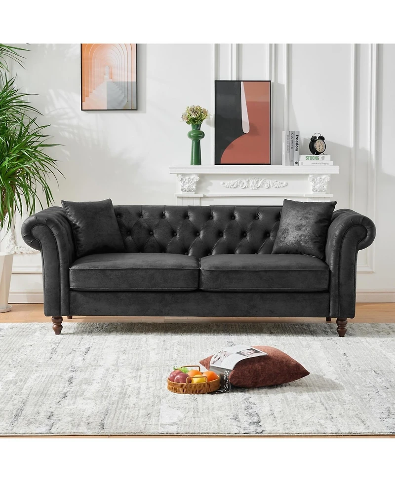 Streamdale Chesterfield Tech Fabric 3+3 Seater Sofa Set - Black